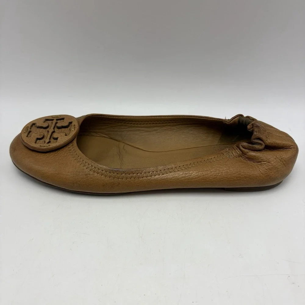 Tory Burch Reva Ballet Flats Womens 6 Royal Tan Slip On Designer Old Money Read